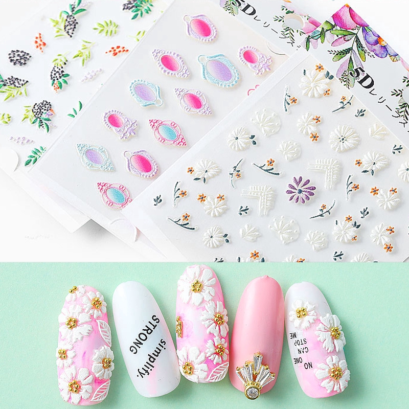 [Hàng mới về] Sticker hoa 5d xinh xắn trang trí móng tay