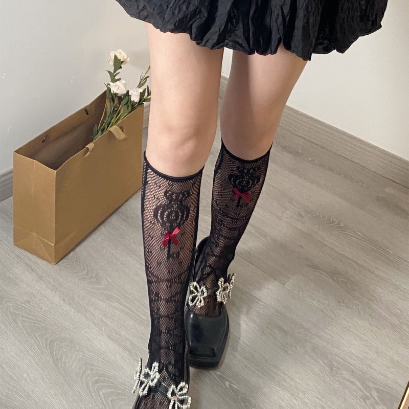 XIXI Tất Lưới Cao Qua Gối Đính Nơ Phong Cách Lolita Cho Nữ