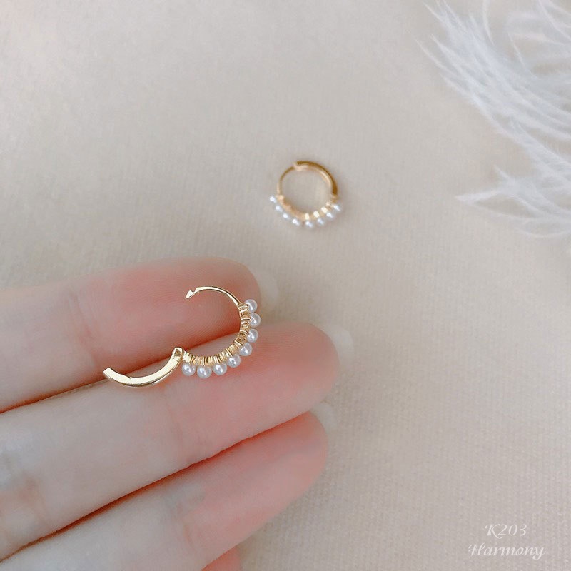 Bông tai tròn ngọc trai nhân tạo bạc ta 2 màu bạc và vàng sang chảnh Stella | HARMONY ACCESSORIES K203