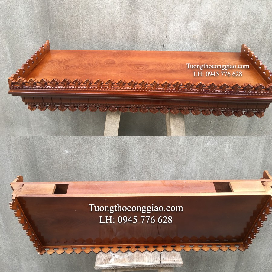 Bàn thờ Gia Tiên 80x30cm gỗ sồi vành hoa trên