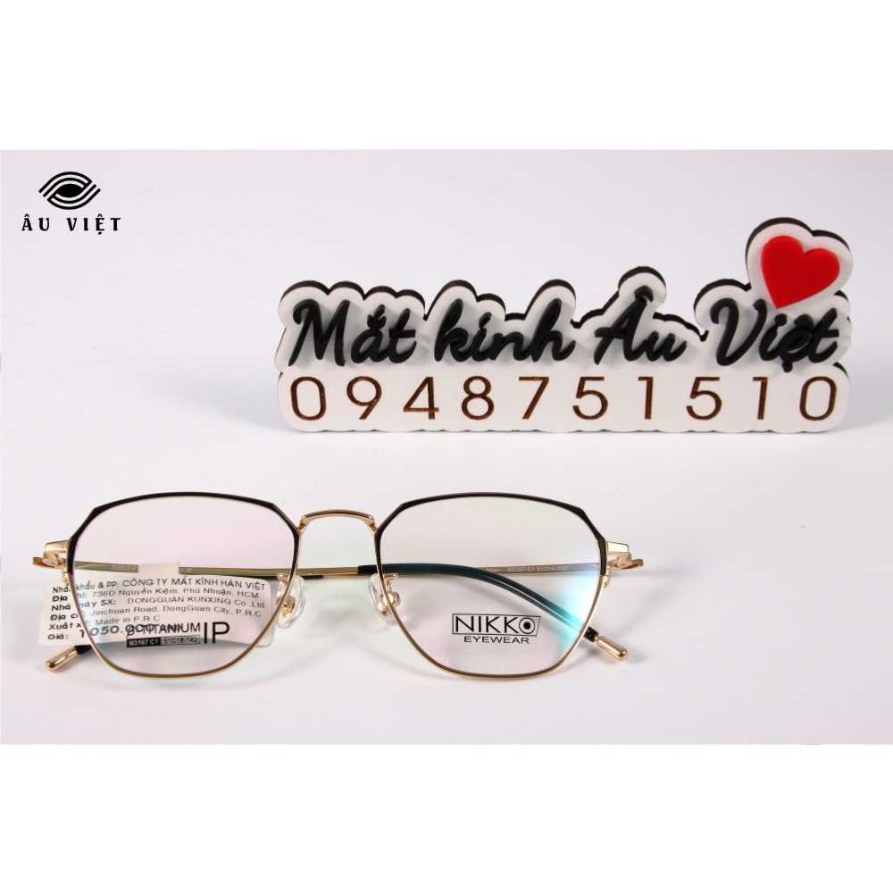 Gọng kính nam nữ unisex kim loại titanium dáng vuông Nikko N-3167 màu vàng viền đen Full box