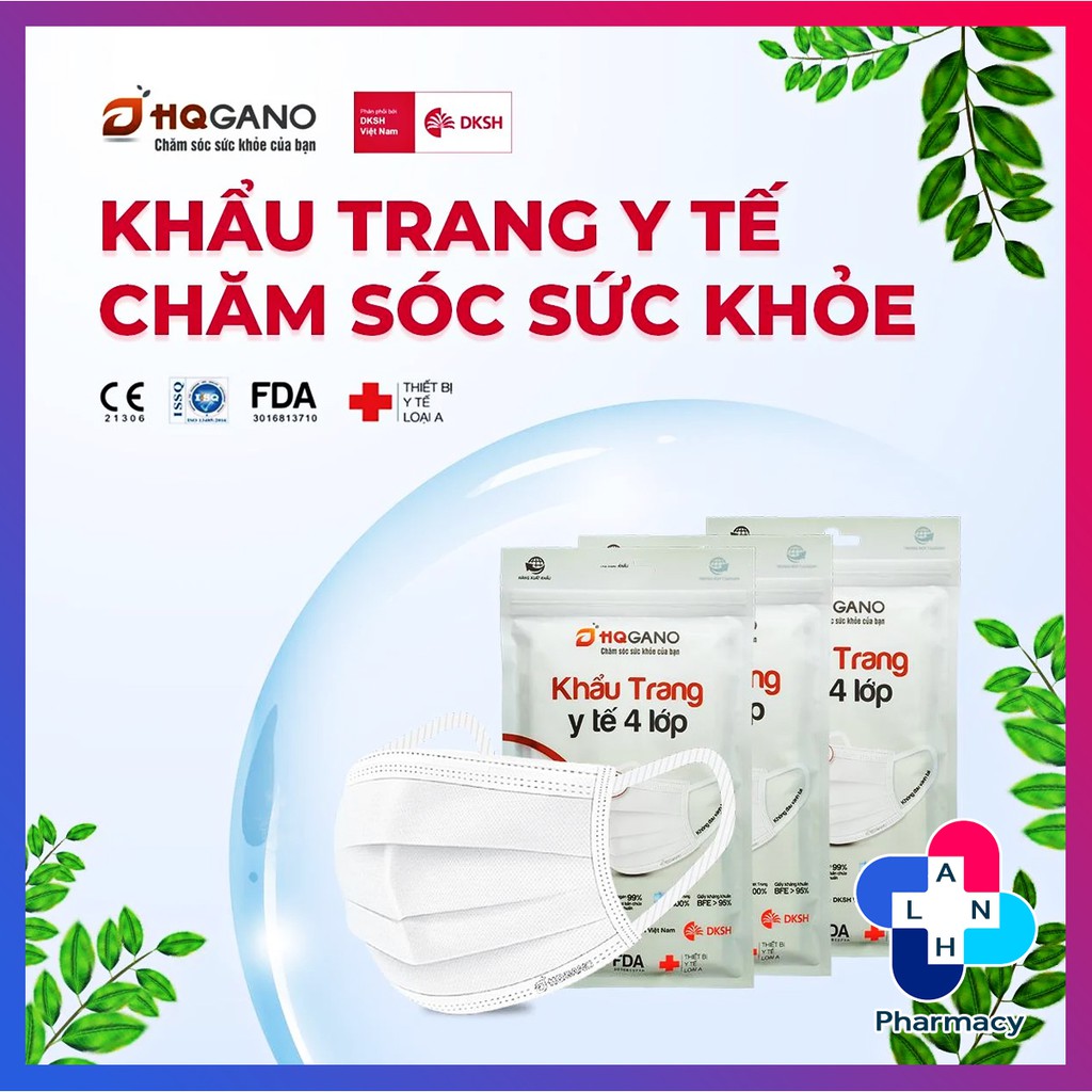 Khẩu trang HQGANO (Gói 6 cái) - Khẩu trang y tế 4 lớp hàng xuất khẩu.