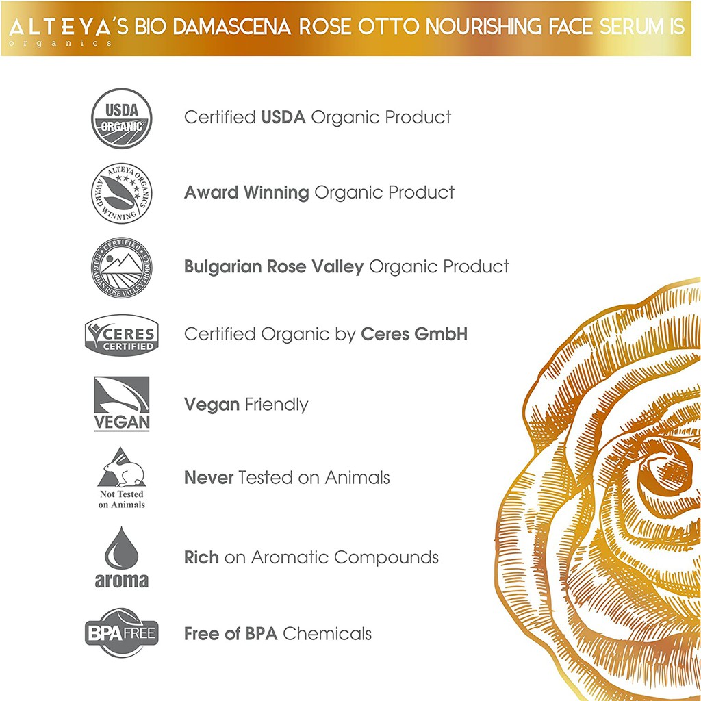 Serum Dưỡng Da Hữu Cơ Alteya Organics Bio Damascena Rose Otto Nourishing Face Serum, 20ml