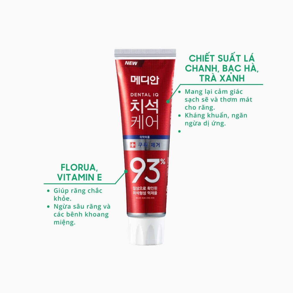 Kem đánh răng Hàn Quốc giúp giảm hôi miệng, ê buốt răng MEDIAN DENTAL IQ 93% 120g NPP Shoptido