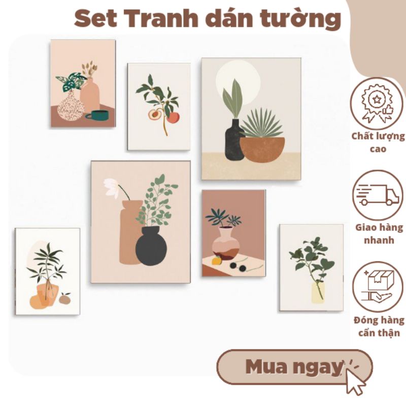 Set 7 tranh mini dán tường TGKAS8 dày 5mm có sẵn băng kéo 2 mặt. chống nước, chống ẩm, chống mốc_ set 8