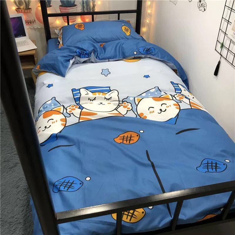 [SALE 4.4]Bộ ga gối bọc đệm m6/m8,drap giường poly, ga trải giường + 2 vỏ gối,mẫu mèo đắp chăn