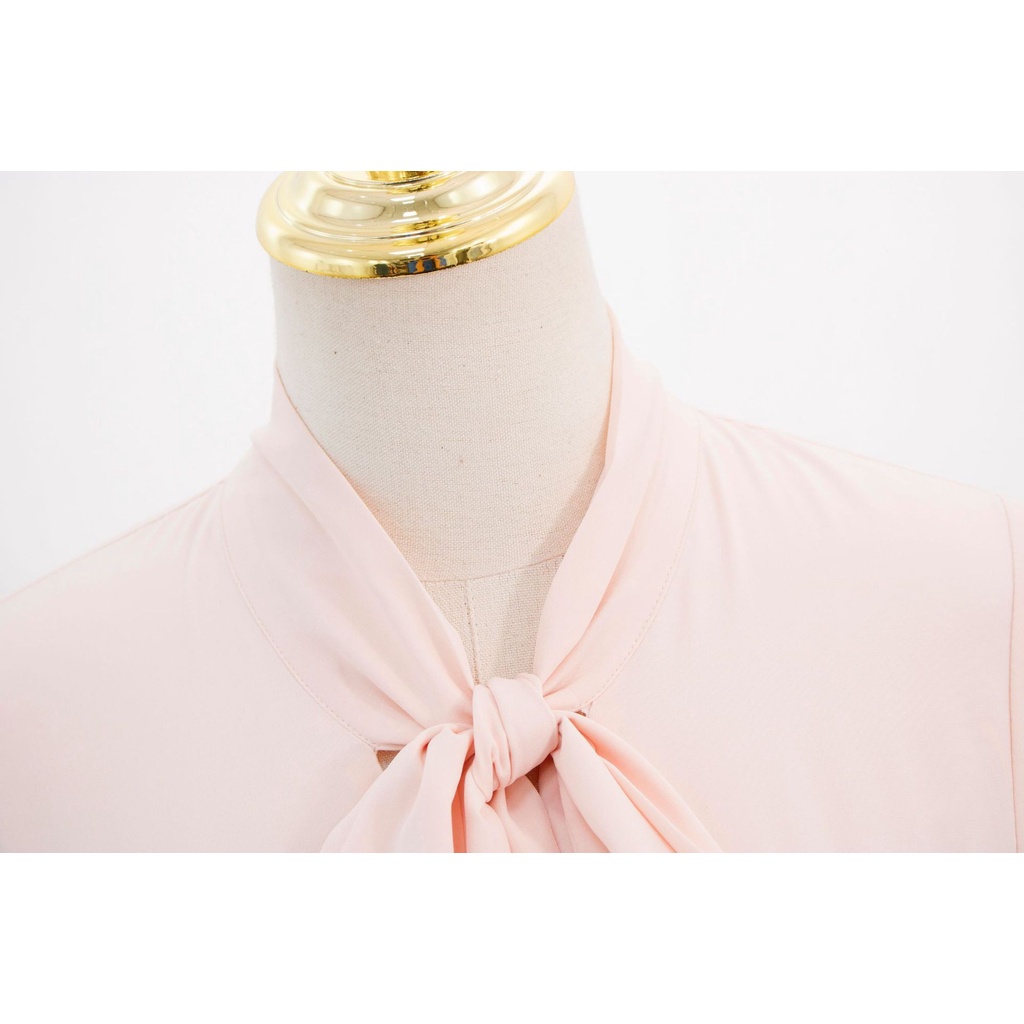 New New li zhi en IU Same Paragraph Chic Pink Lace-up Chiffon Shirt Temperament Bow Gown Dress