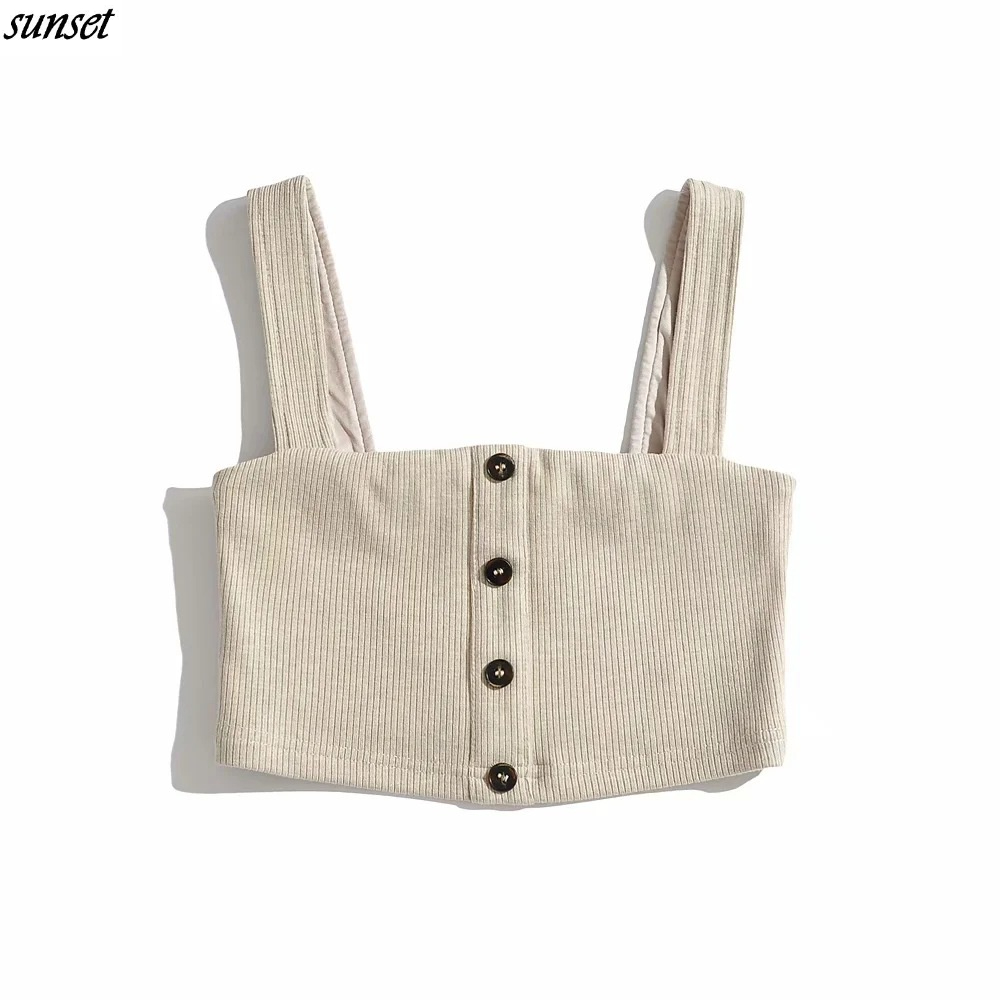 Sunset   Áo Đầm Hai Dây Cài Nút Ôm Dáng + Chân Váy Dài Lưng Cao Xẻ Tà Thời Trang Mùa Thu Hàng Mới Năm