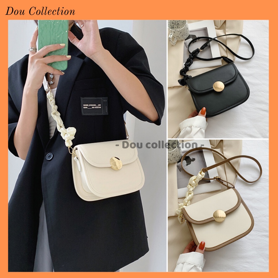 Túi Xách Đeo Chéo Nữ Đẹp Khuy Tròn Phối Dây Lụa Phong Cách Retro Sang Trọng - Mã XT062