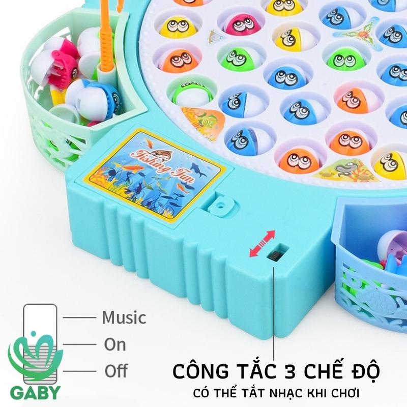 Đồ chơi câu cá cho bé bằng nhựa, nhiều màu, có nhạc, tặng kèm pin GABY bộ 45 con cá, cần câu móc