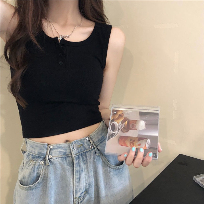 Áo Hai Dây Cài Nút Dáng Ngắn Thời Trang Mùa Hè Xinh Xắn Cho Nữ