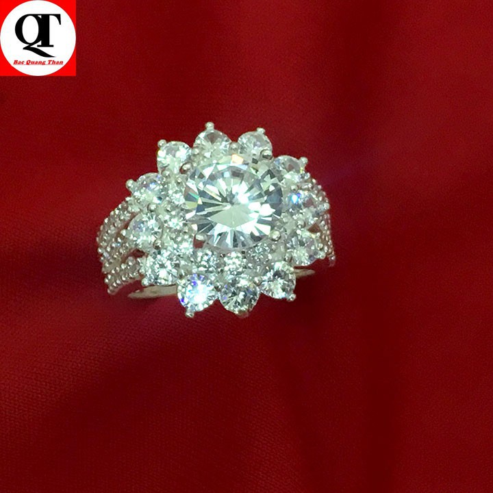 Nhẫn nữ bạc ta ổ cao gắn đá kim cương Bạc Quang Thản - NU71 -Hàng nhập khẩu