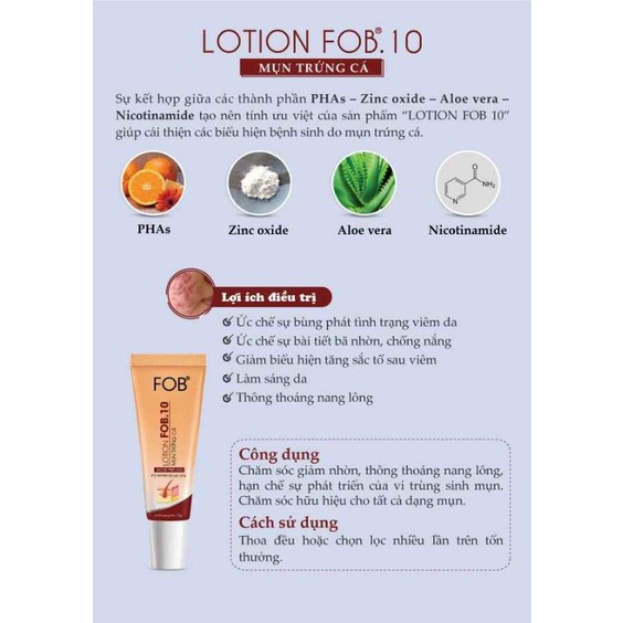 Chấm Mụn FOB 10 Lotion 10g - Giảm Mụn Đầu Đen, Mụn Mủ Viêm, Mụn Ẩn