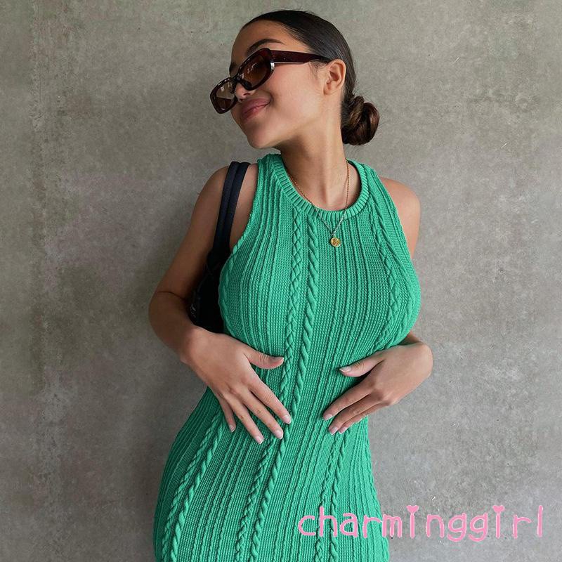  Đầm Dệt Kim Không Tay Cổ Tròn Màu Trơn Phong Cách Mùa Hè Duyên Dáng Thời Trang Cho Nữ | BigBuy360 - bigbuy360.vn