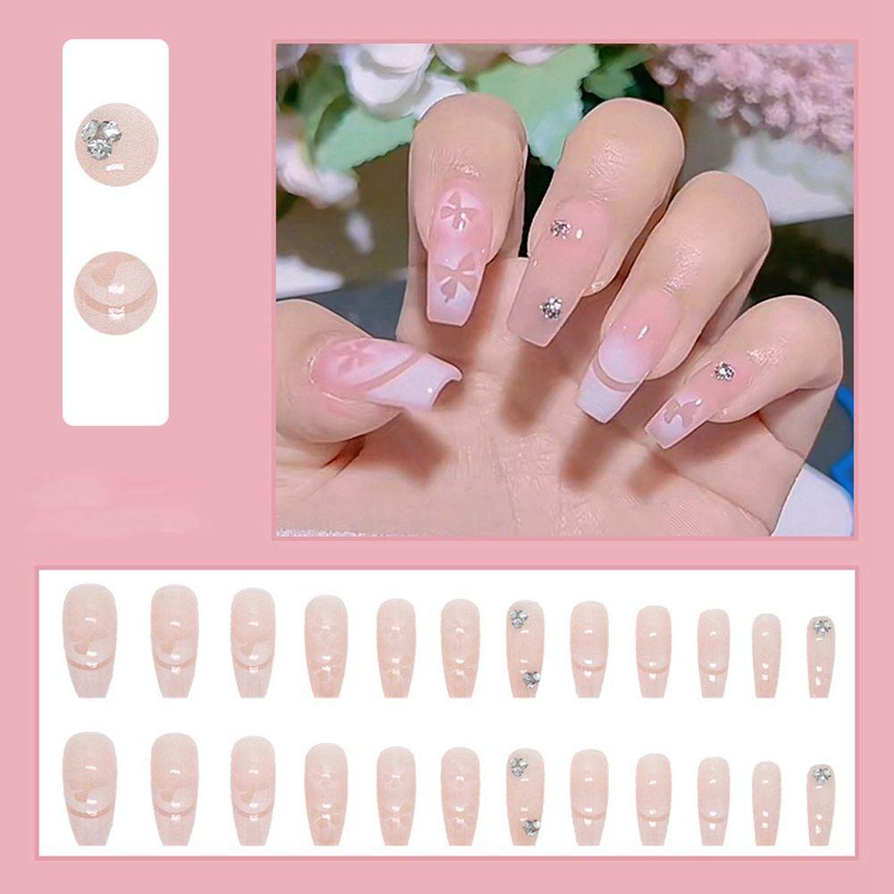 Bộ 24 Móng Tay Giả Phủ Toàn Diện Đính Kim Tuyến Lấp Lánh Có Thể Tháo Rời