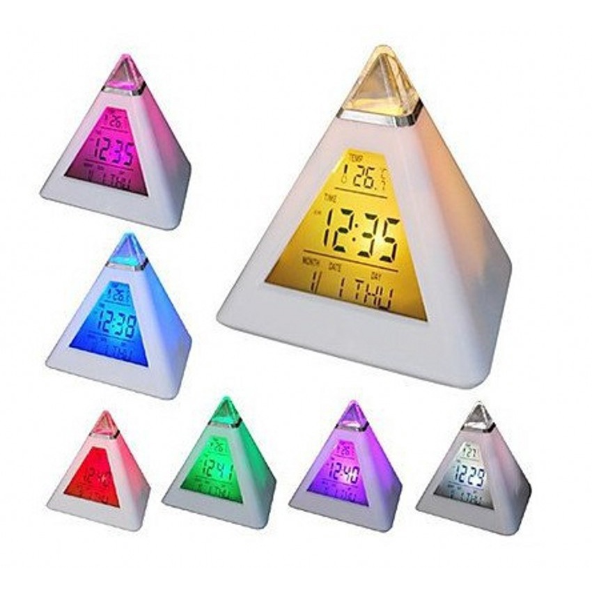 Đồng Hồ Báo Thức Hình Kim Tự Tháp Có Đèn LED Thay Đổi Màu Sắc Độc Đáo