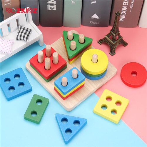 Đồ chơi gỗ thông minh giúp trẻ nhận diện hình khối và màu sắc dành cho bé từ 1 đến 3 tuổi - DOZKIDZ