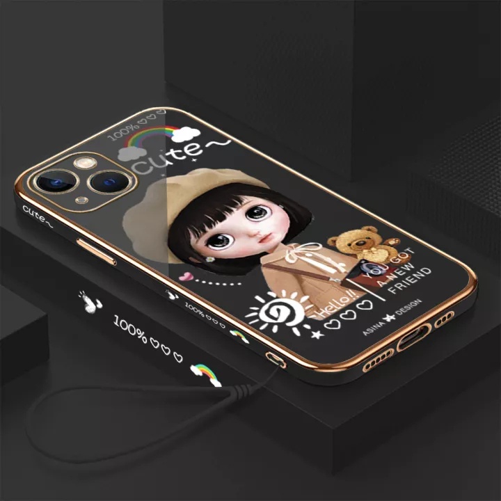 Ốp Điện Thoại Mềm Viền Thẳng Hình Cô Gái Beret Cho iPhone 13 iPhone13 pro iPhone13 pro max iPhone 13 mini