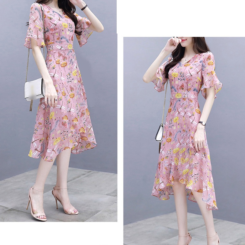 Đầm Midi Dáng Chữ A Tay Lửng Cổ Chữ V In Họa Tiết Hoa Phong Cách Vintage Thanh Lịch Dành Cho Nữ