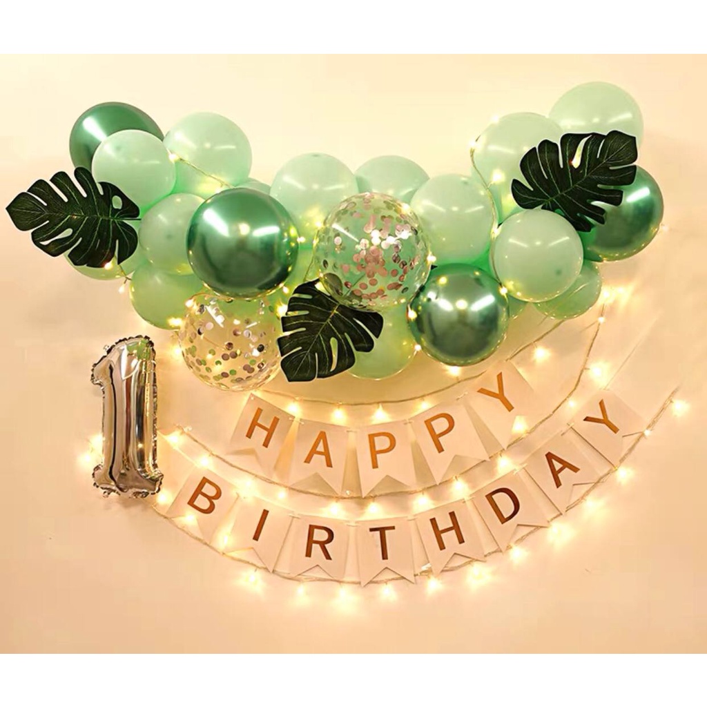 Set bóng trang trí sinh nhật, thôi nôi cho bé gái bé trai kèm đèn led và đầy đủ phụ kiện decor trang trí tại nhà