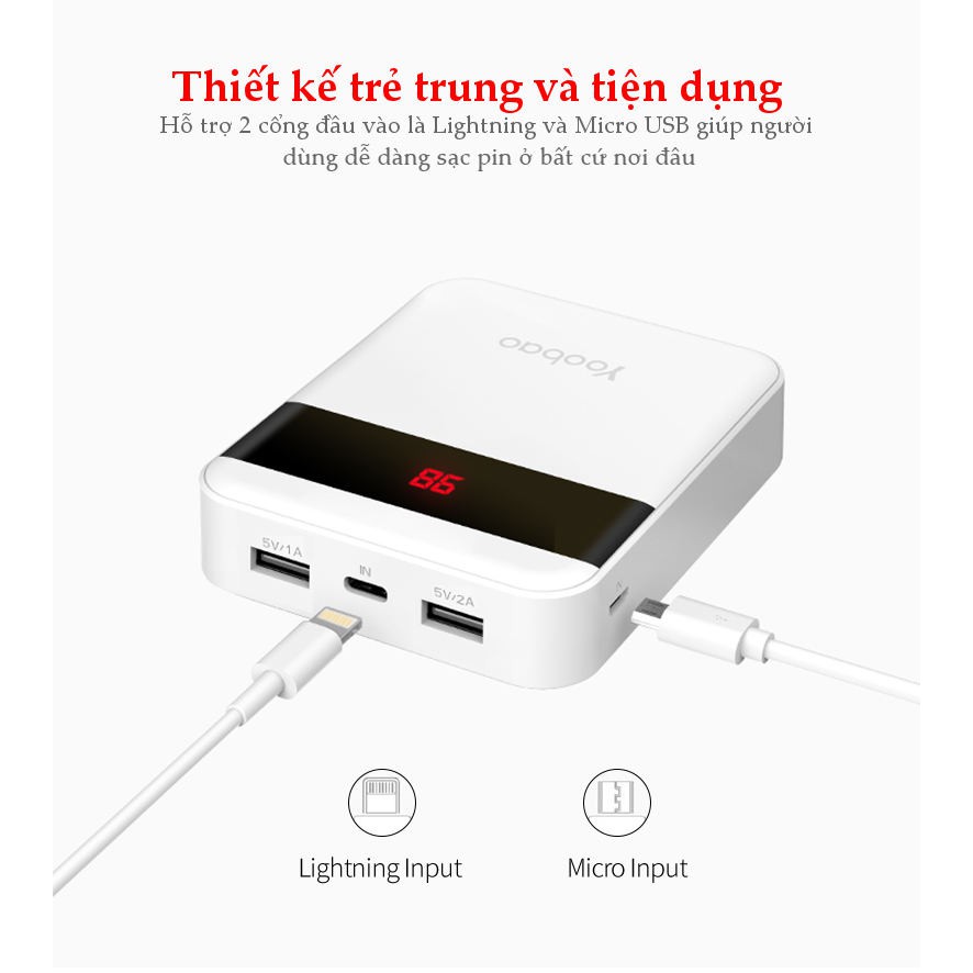 Pin sạc dự phòng 10000mAh YOOBAO M4Pro 2 cổng USB có đèn pin LED