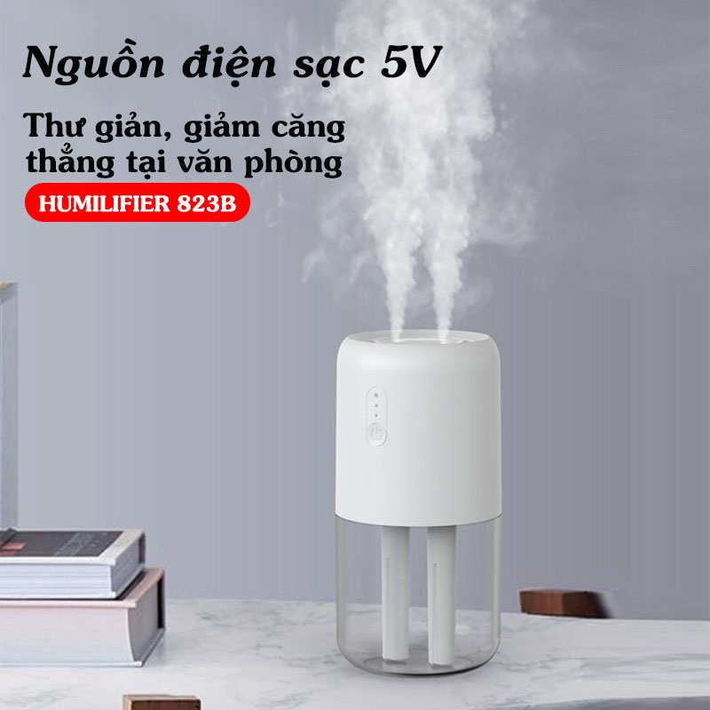 Máy xông tinh dầu phòng ngủ - ô tô 300ml  SẠC PIN - 2 đầu phun - đèn ngủ LED