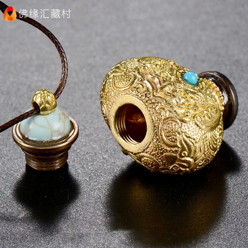 ✸Mặt dây chuyền Phật giáo Aquarius Gawu Hộp Đồ trang trí bằng đồng nguyên chất Tây Tạng Có thể được cài đặt với Vòng cổ cầm tay bảy viên đá quý