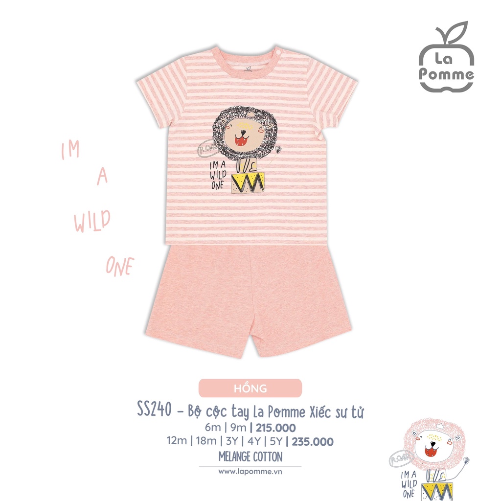 Bộ La Pomme cộc tay chất vải Cotton cao cấp mềm mịn thoáng mát thấm hút tốt con sư tử vẽ cho bé trai bé gái SS240