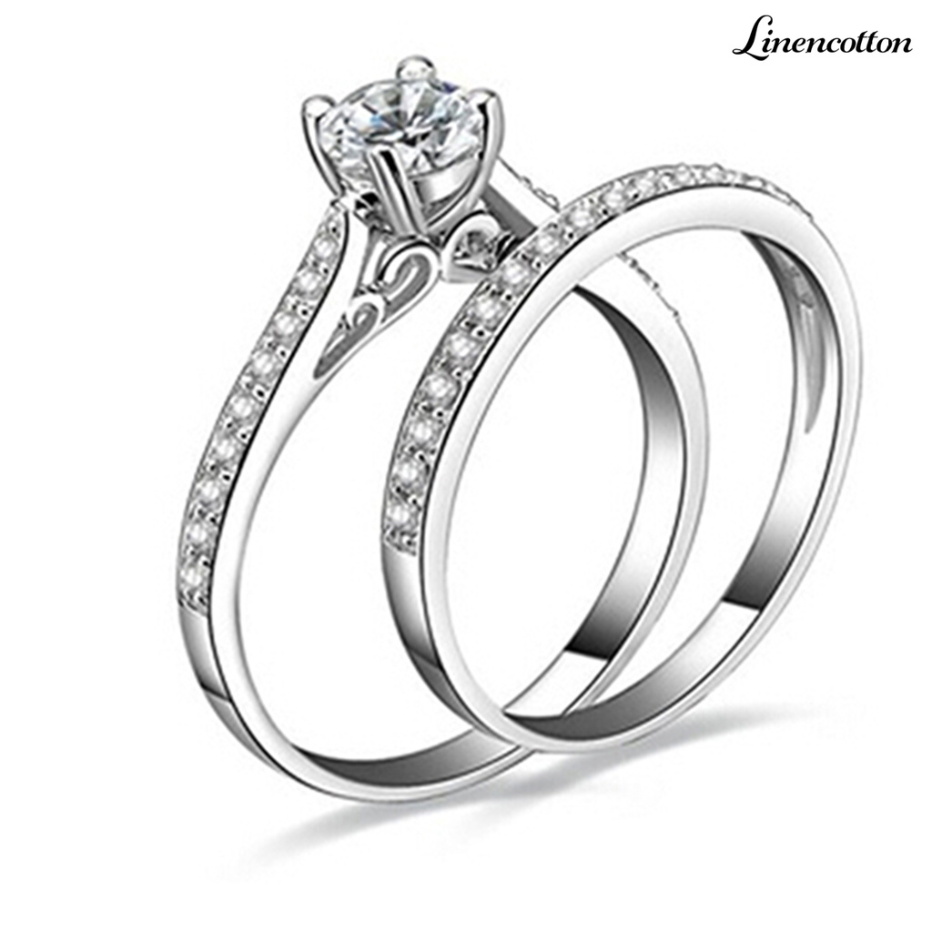 Bộ 2 Nhẫn Cưới Mạ Bạc Đính Đá Zircon Lấp Lánh