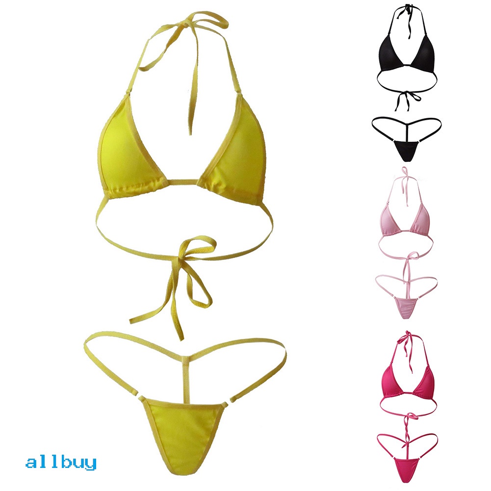 Bộ Đồ Bơi Bikini 2 Mảnh Màu Sắc Trơn Với Quần Lọt Khe Mini Dành Cho Nữ