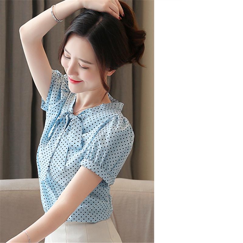 Áo voan chấm bi thắt nơ thời trang cho nữ