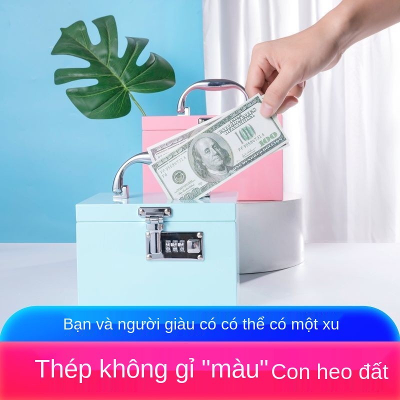 Heo đất trẻ em bằng thép không gỉ có thể cất giữ và mang đi dùng cho người lớn, hộ gia đình con khóa mật khẩu, hộ