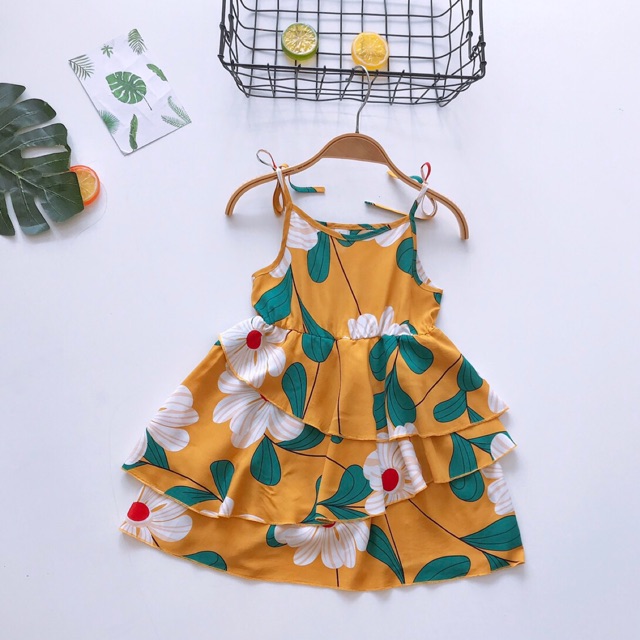 Váy lanh 2 dây bèo tầng