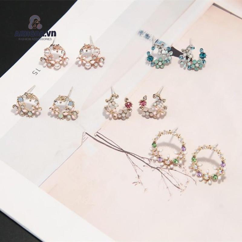 Khuyên Tai Vòng Hoa Tròn Nhỏ Giọt Dầu Đơn Giản Đa Năng Thời Trang Gia Đình