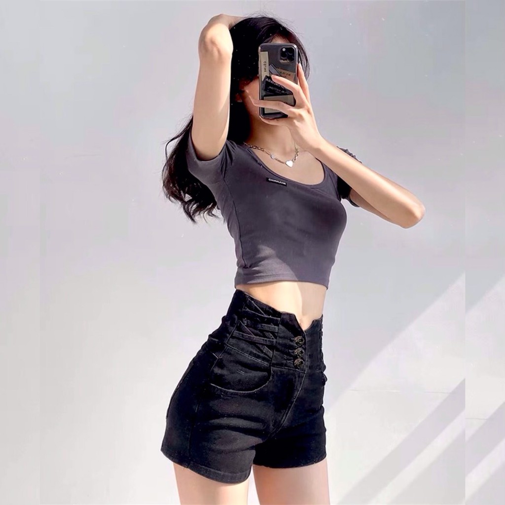 Quần Short jean nữ lưng cao MunMunStore quần đùi nữ 3 cúc chất jean mềm mại (ảnh + video thật) 8977