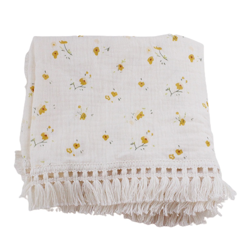 Chăn Quấn Em Bé 2 Lớp Chất Liệu Cotton Nguyên Chất Mềm Mại Phối Tua Rua Phong Cách Hồi Giáo Tiện Dụng
