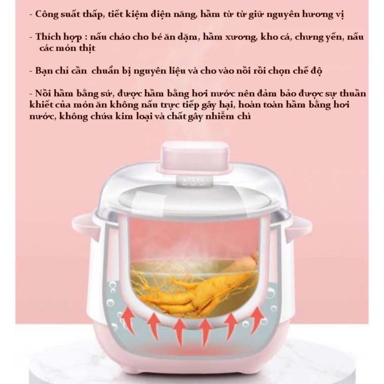 Nấu Cháo Chậm SEKA - Nồi Chưng Yến Cách Thủy Lõi Sứ Đa Năng - Nồi Hầm Cháo Chậm Cho Bé Hẹn Giờ