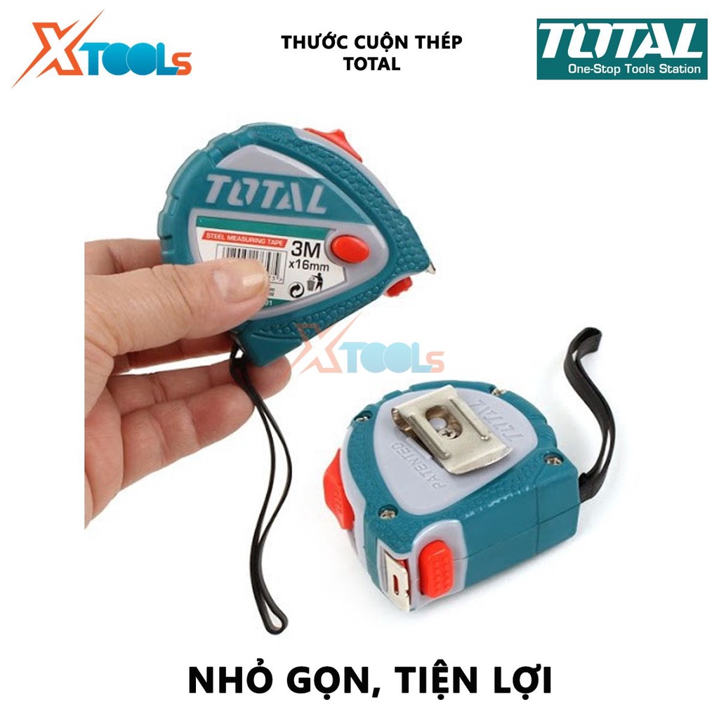 Thước cuộn thép TOTAL | thước kéo thép nền vàng chiều dài 3m - 10m bề rộng lá thước 16mm - 25mm đo lường, đo đạc chính x