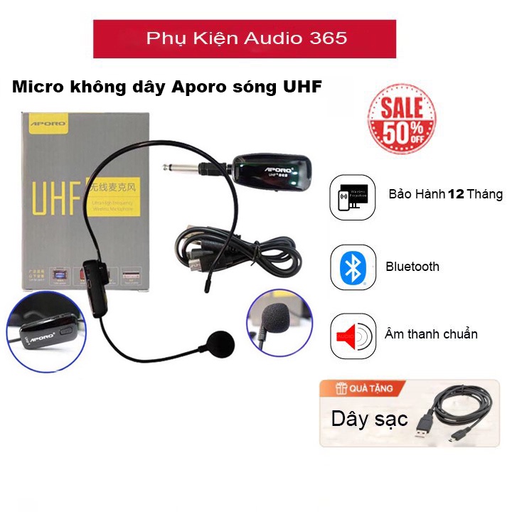 Micro Không Dây Đa năng Aporo UHF Cho Các Dòng Máy Trợ Giảng, âm ly, loa Chính Hãng - Bảo Hành 1 Tháng