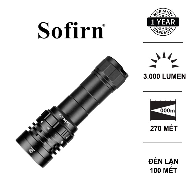 Đèn pin lặn SOFIRN SD05 sáng cao 3000lm xa 270m chịu độ sâu 100m Đèn &amp; Đèn pin