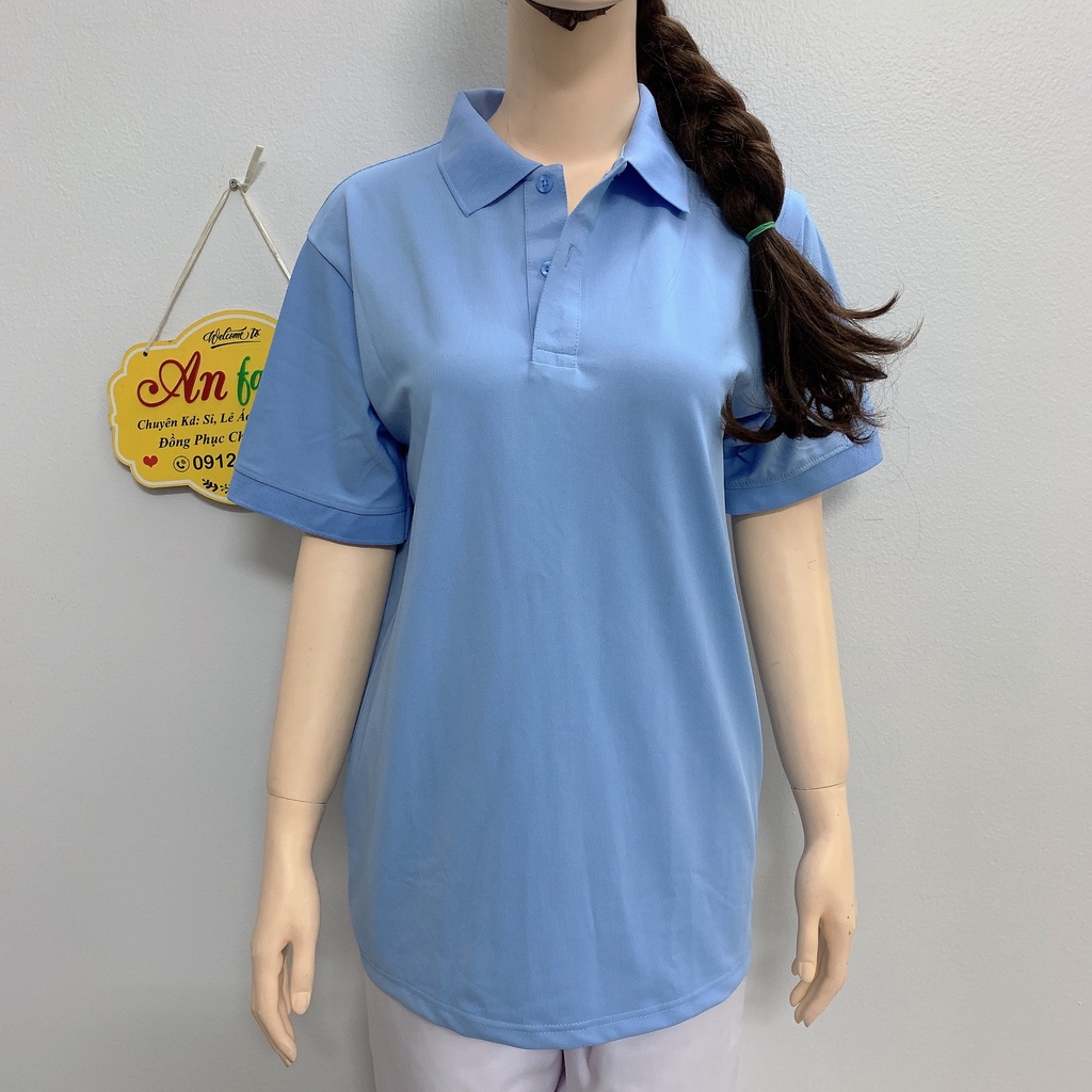 Áo polo màu xanh pastel mặc sáng da vải poly Thái cao cấp cho nam nữ _ Hình chụp thật