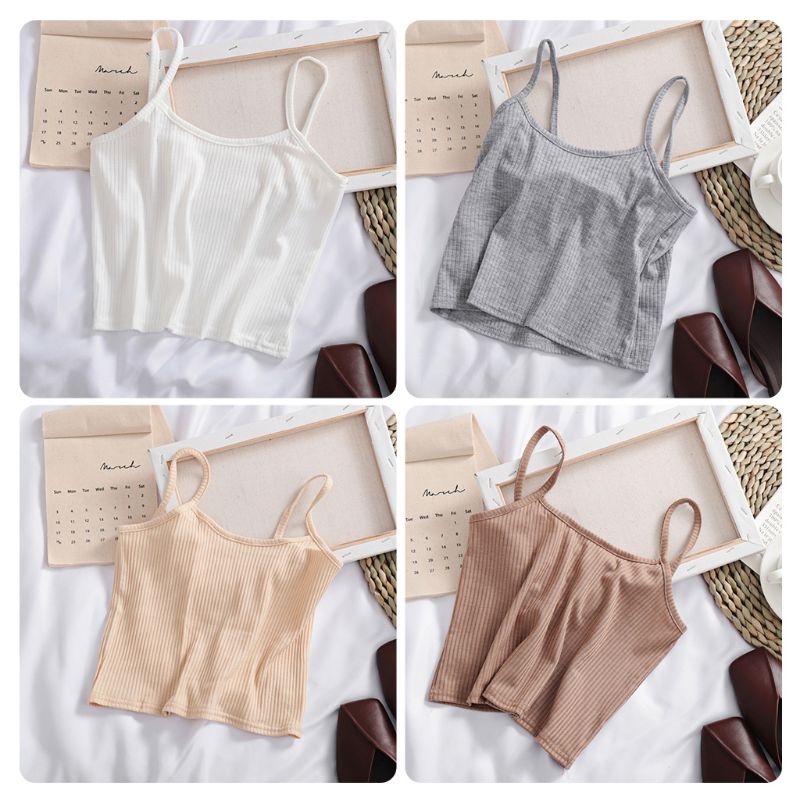 Xiangbao Áo Hai Dây Dệt Kim Mỏng Màu Trơn Không Tay Có Gân Cổ Chữ V Cho Nữ