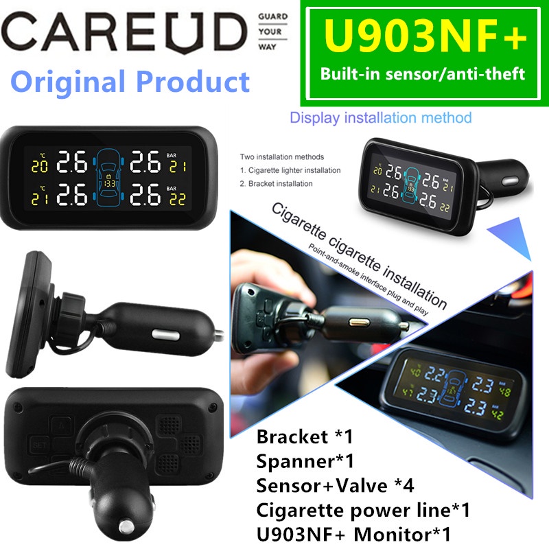 Careud U903 TPMS Hệ thống giám sát lốp ô tô TPMS Cảm biến bên trong và bên ngoài với 4 cảm biến Hệ thống giám sát nhiệt độ lốp ô tô TPMS