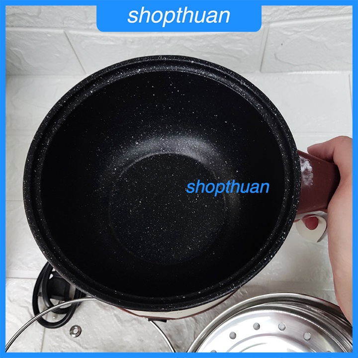 Nồi đa năng mini Shanban HM18 có tay cầm, có xửng hấp kim loại  - ca nấu lẩu, nấu mì, luộc ,hấp