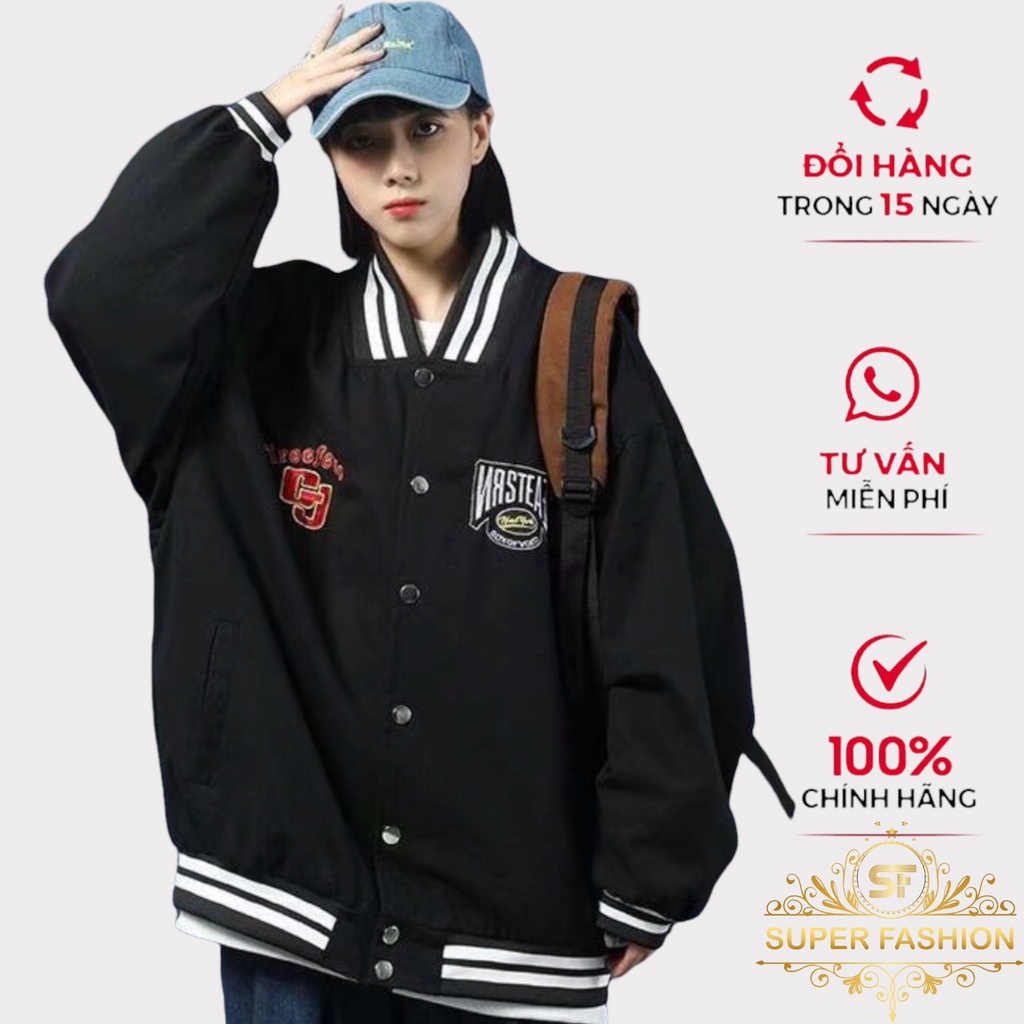 Áo khoác dù nam nữ kiểu bomber Áo dù 2 lớp có viền cổ phối họa tiết chữ thời trang Super Fashion