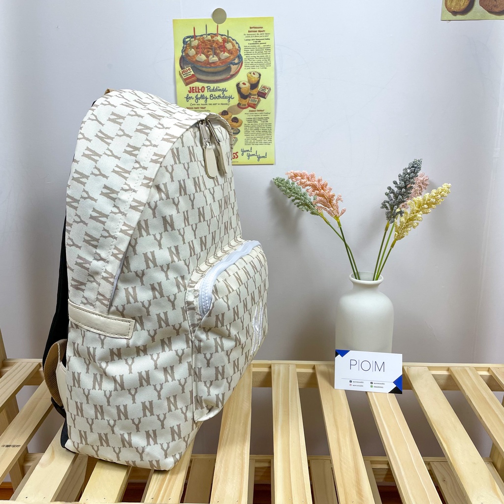 Balo unisex cặp đi học đi chơi nam nữ balo NY Monogram Be - Pom Store