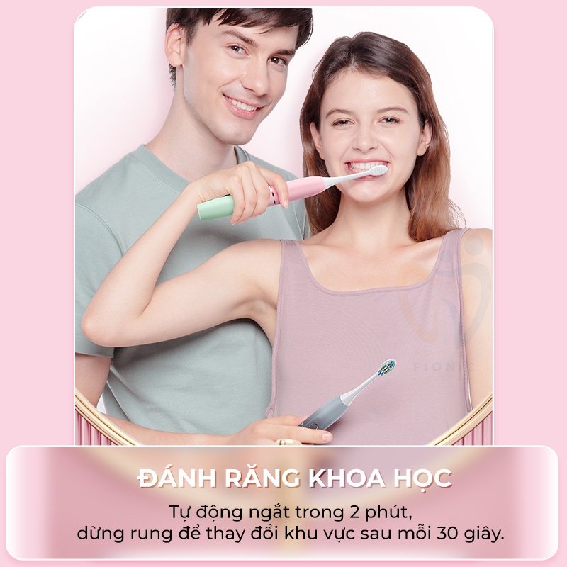 Bàn Chải Đánh Răng Điện Tự Động Siêu Âm Trắng Răng Dành Cho Người Lớn FIONIC ET16 Cặp Đôi Lông Mềm Có Thể Sạc Lại