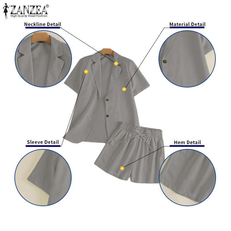 Bộ đồ ZANZEA gồm áo khoác ngắn tay và quần ngắn lưng thun thời trang dành cho nữ