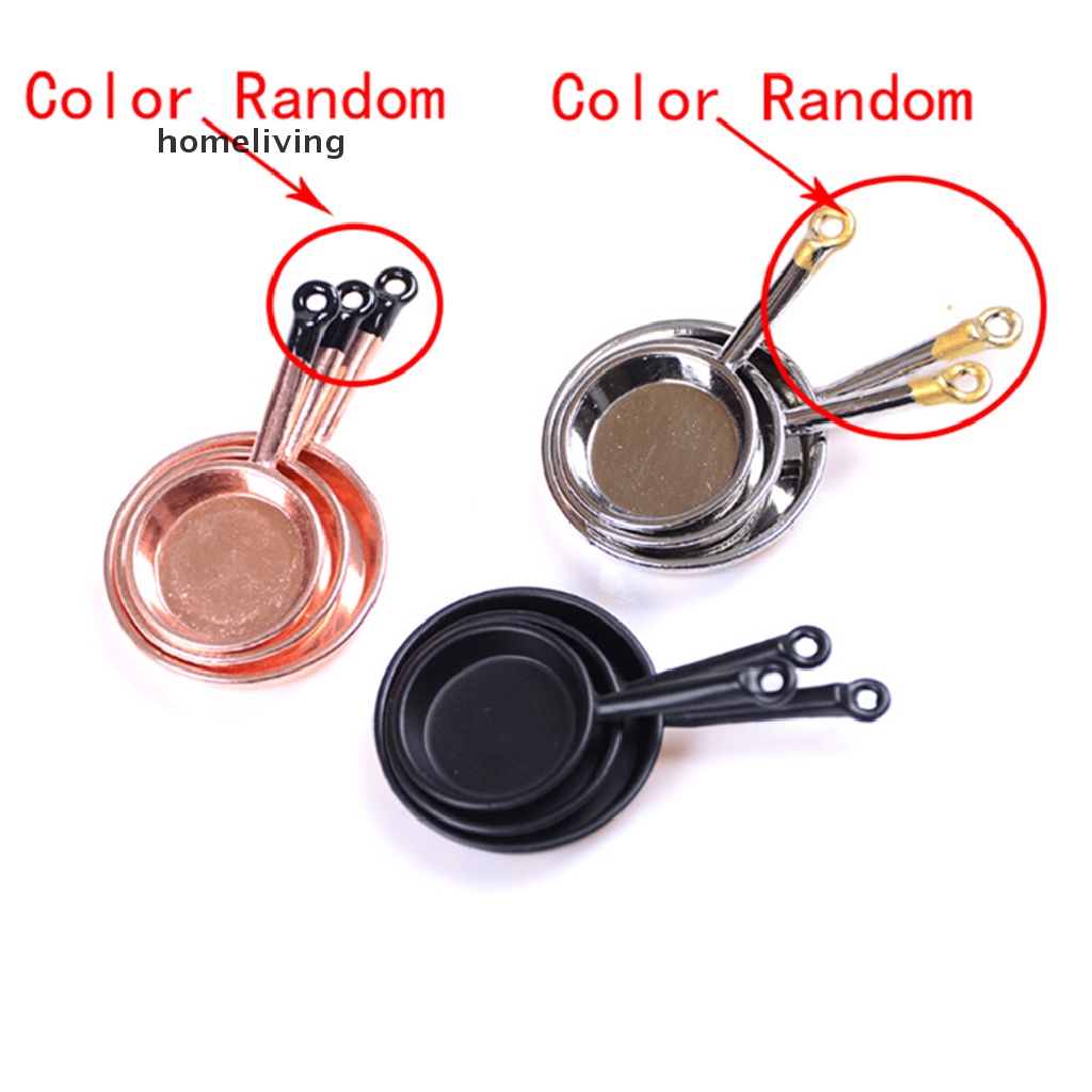 Set 3 Chảo Chiên Mini Bằng Kim Loại Cho Nhà Búp Bê