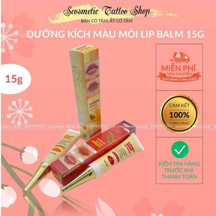 Dưỡng kích màu môi Collagen Lip Balm, son dưỡng có màu sau phun xăm thẩm mỹ ,check mã-Usa 15gram